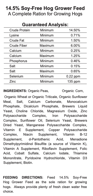 14.5% Organic Soy Free Hog Grower