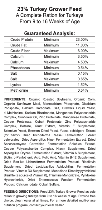 23% Organic Turkey Grower