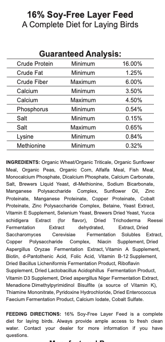 16% Organic Soy Free Poultry Layer