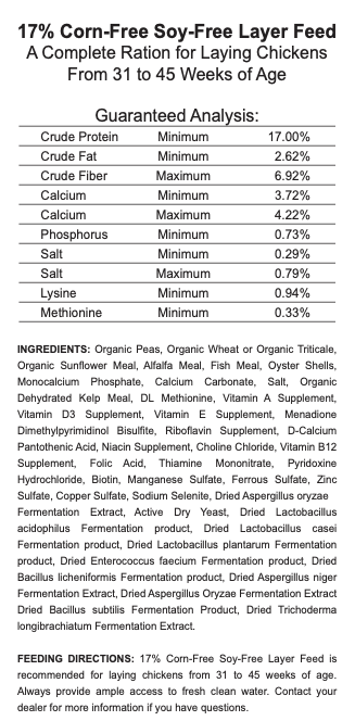 17% Organic Corn-Free Soy-Free Layer Mash