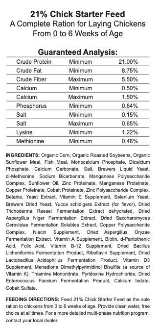 21% Organic Poultry Chick Starter